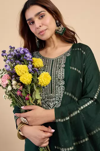 Green women kurta pant dupatta set