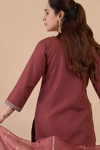 Brown women kurta pant dupatta set
