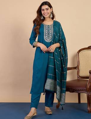 Teal women kurta pant dupatta set 1