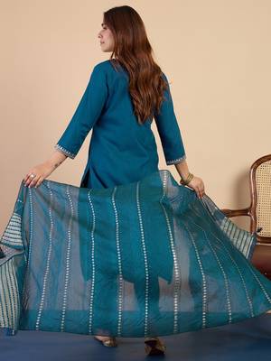 Teal women kurta pant dupatta set 2