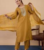 Mustard women kurta pant dupatta set