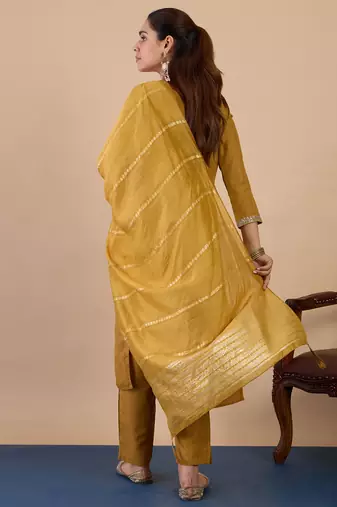 Mustard women kurta pant dupatta set