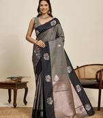 Grey zari woven soft silk banarasi saree with blouse