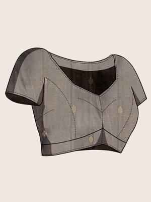 Grey zari woven soft silk blend banarasi saree with blouse 5