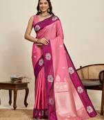 Pink zari woven soft silk banarasi saree with blouse