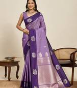 Purple zari woven soft silk banarasi saree with blouse