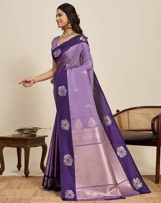 Purple zari woven soft silk blend banarasi saree with blouse 3
