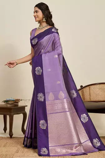 Purple zari woven soft silk banarasi saree with blouse
