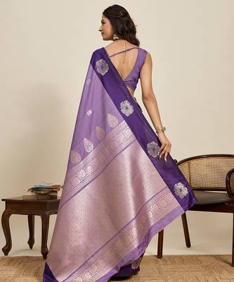 Purple zari woven soft silk blend banarasi saree with blouse 4