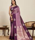 Wine zari woven soft silk banarasi saree with blouse