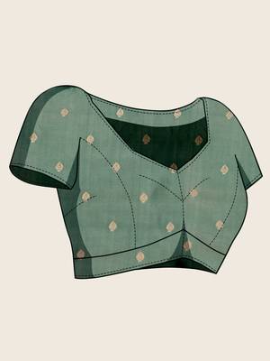 Green zari woven soft silk blend banarasi saree with blouse 5
