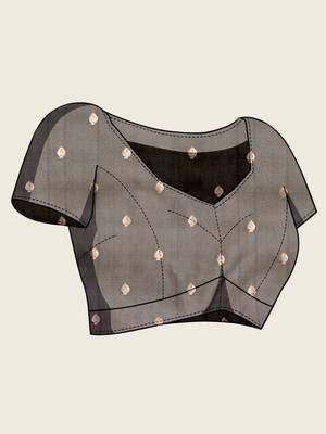 Grey zari woven soft silk blend banarasi saree with blouse 5