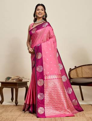 Pink zari woven soft silk banarasi saree with blouse 3