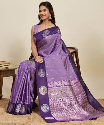 Purple zari woven soft silk blend banarasi saree with blouse 2