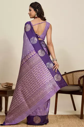 Purple zari woven soft silk banarasi saree with blouse