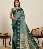 Green zari woven soft silk banarasi saree with blouse