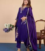 Purple women kurta pant dupatta set
