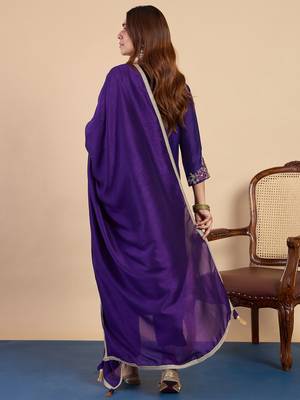 Purple women kurta pant dupatta set 2