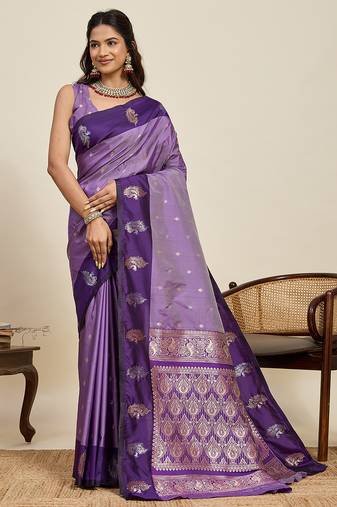 Purple zari woven soft silk banarasi saree with blouse