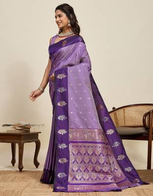 Purple zari woven soft silk blend banarasi saree with blouse 3