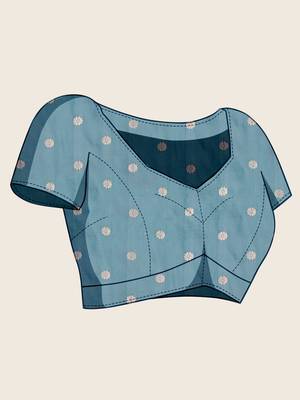 Teal blue zari woven soft silk blend banarasi saree with blouse 5
