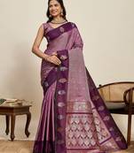 Wine zari woven soft silk banarasi saree with blouse
