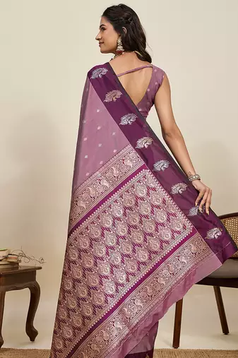 Wine zari woven soft silk banarasi saree with blouse