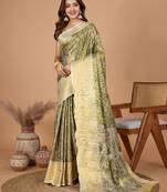 Mehendi woven embellished self design pure silk banarasi saree with blouse