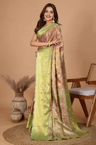 Pink woven embellished self design pure silk banarasi saree with blouse