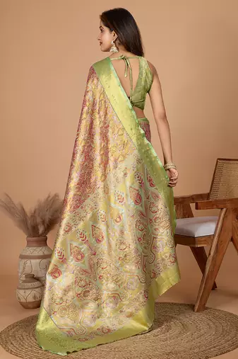 Pink woven embellished self design pure silk banarasi saree with blouse