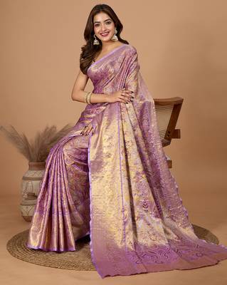 Purple woven embellished self design silk blend banarasi saree with blouse 2