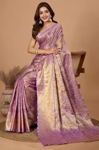 Purple woven embellished self design pure silk banarasi saree with blouse