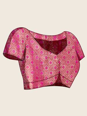 Rani pink woven embellished self design silk blend banarasi saree with blouse 5