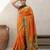 Orange woven zari buti & floral motifs work silk blend fabric traditional festive style