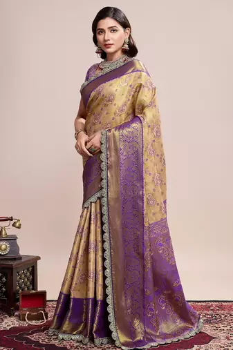 Gold woven pure silk banarasi saree with blouse