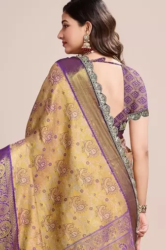 Gold woven pure silk banarasi saree with blouse