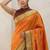 Orange woven zari buti & floral motifs work silk blend fabric traditional festive style