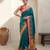 Teal woven zari buti & floral motifs work silk blend fabric traditional festive style