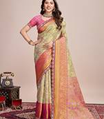 Light green woven pure silk banarasi saree with blouse
