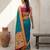 Teal woven zari buti & floral motifs work silk blend fabric traditional festive style