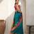 Teal woven zari buti & floral motifs work silk blend fabric traditional festive style