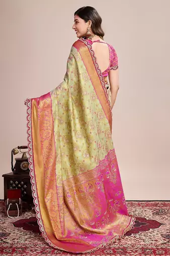Light green woven pure silk banarasi saree with blouse