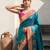 Teal woven zari buti & floral motifs work silk blend fabric traditional festive style