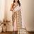 Cream printed embellished pure cotton kalamkari saree with blouse