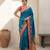 Teal woven zari buti & floral motifs work silk blend fabric traditional festive style
