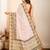 Cream printed embellished pure cotton kalamkari saree with blouse