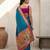 Teal woven zari buti & floral motifs work silk blend fabric traditional festive style