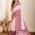 Light pink printed embellished pure cotton kalamkari saree with blouse