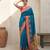 Teal woven zari buti & floral motifs work silk blend fabric traditional festive style