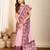 Light pink printed embellished pure cotton kalamkari saree with blouse